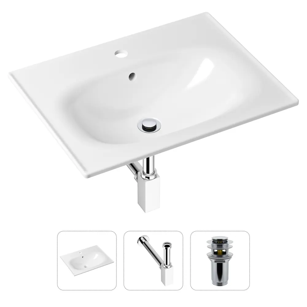 Фото Врезная раковина Lavinia Boho Bathroom Sink 21520447 фарфор 60 см с донным клапаном и металлическим сифоном Фото Врезная раковина Lavinia Boho Bathroom Sink 21520447 фарфор 60 см с донным клапаном и металлическим сифоном