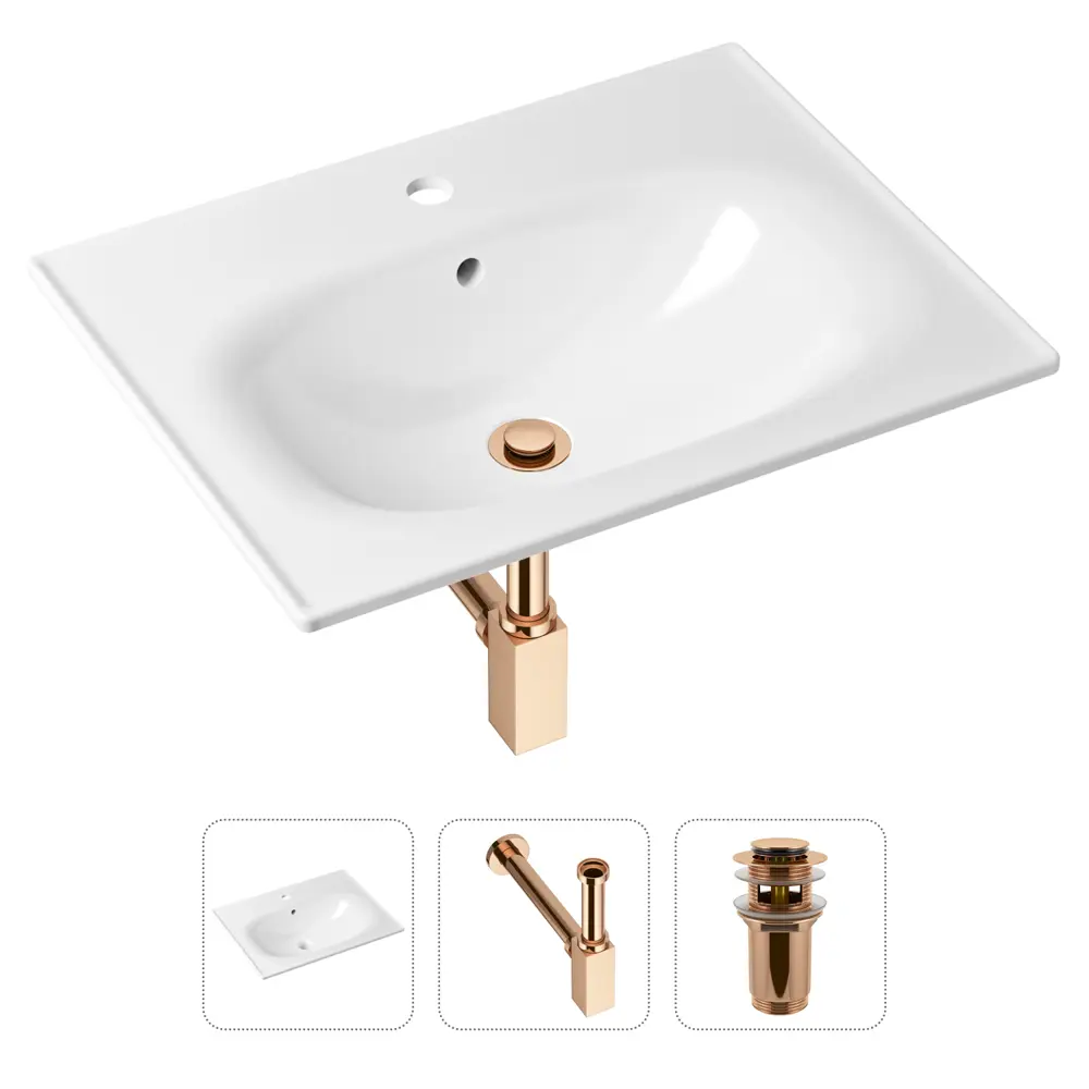 Фото Врезная раковина Lavinia Boho Bathroom Sink 21520453 фарфор 60 см с донным клапаном и металлическим сифоном Фото Врезная раковина Lavinia Boho Bathroom Sink 21520453 фарфор 60 см с донным клапаном и металлическим сифоном