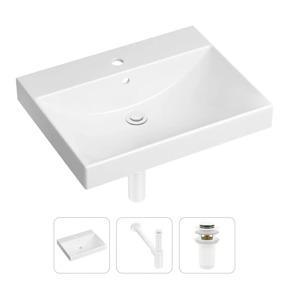 Фото Врезная раковина Lavinia Boho Bathroom Sink 21520554 фарфор 60 см с донным клапаном и металлическим сифоном Фото Врезная раковина Lavinia Boho Bathroom Sink 21520554 фарфор 60 см с донным клапаном и металлическим сифоном