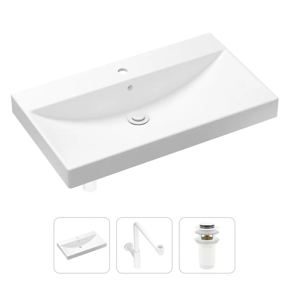 Фото Врезная раковина Lavinia Boho Bathroom Sink 21520648 фарфор 80 см с донным клапаном и металлическим сифоном Фото Врезная раковина Lavinia Boho Bathroom Sink 21520648 фарфор 80 см с донным клапаном и металлическим сифоном