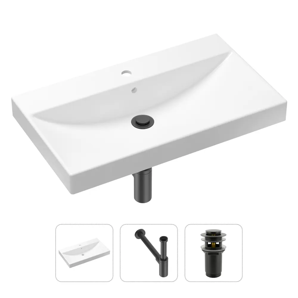 Фото Врезная раковина Lavinia Boho Bathroom Sink 21520602 фарфор 80 см с донным клапаном и металлическим сифоном Фото Врезная раковина Lavinia Boho Bathroom Sink 21520602 фарфор 80 см с донным клапаном и металлическим сифоном