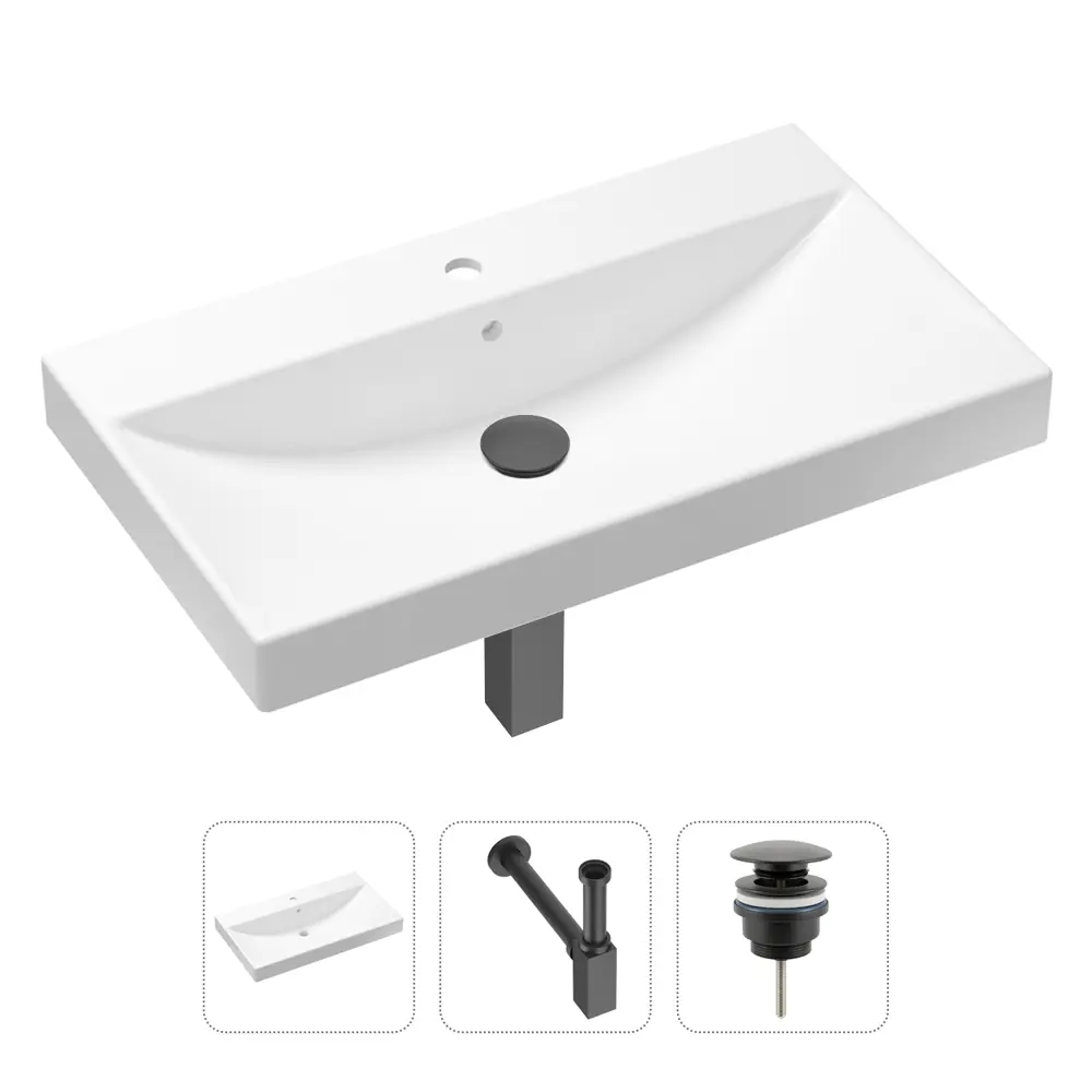 Фото Врезная раковина Lavinia Boho Bathroom Sink 21520613 фарфор 80 см с донным клапаном и металлическим сифоном Фото Врезная раковина Lavinia Boho Bathroom Sink 21520613 фарфор 80 см с донным клапаном и металлическим сифоном