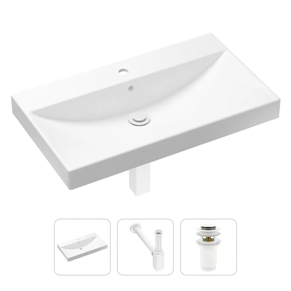 Фото Врезная раковина Lavinia Boho Bathroom Sink 21520618 фарфор 80 см с донным клапаном и металлическим сифоном Фото Врезная раковина Lavinia Boho Bathroom Sink 21520618 фарфор 80 см с донным клапаном и металлическим сифоном