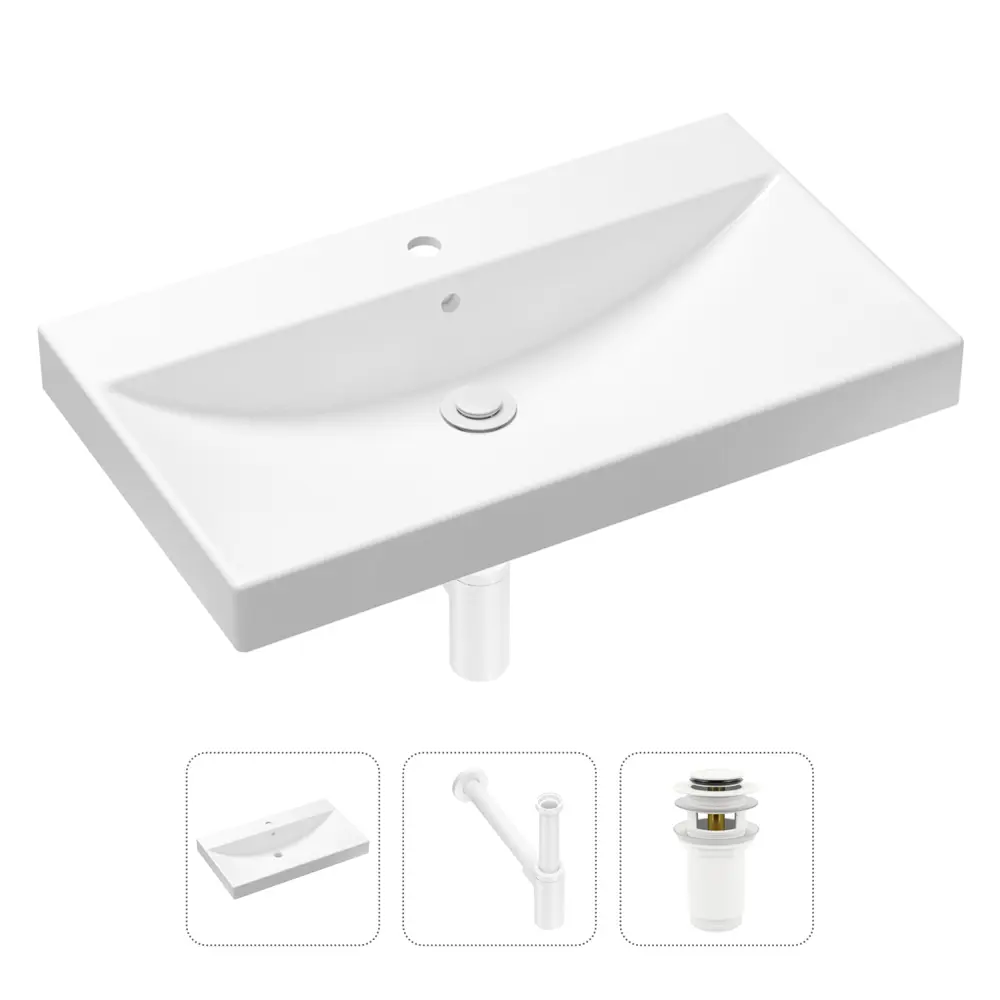 Фото Врезная раковина Lavinia Boho Bathroom Sink 21520608 фарфор 80 см с донным клапаном и металлическим сифоном Фото Врезная раковина Lavinia Boho Bathroom Sink 21520608 фарфор 80 см с донным клапаном и металлическим сифоном