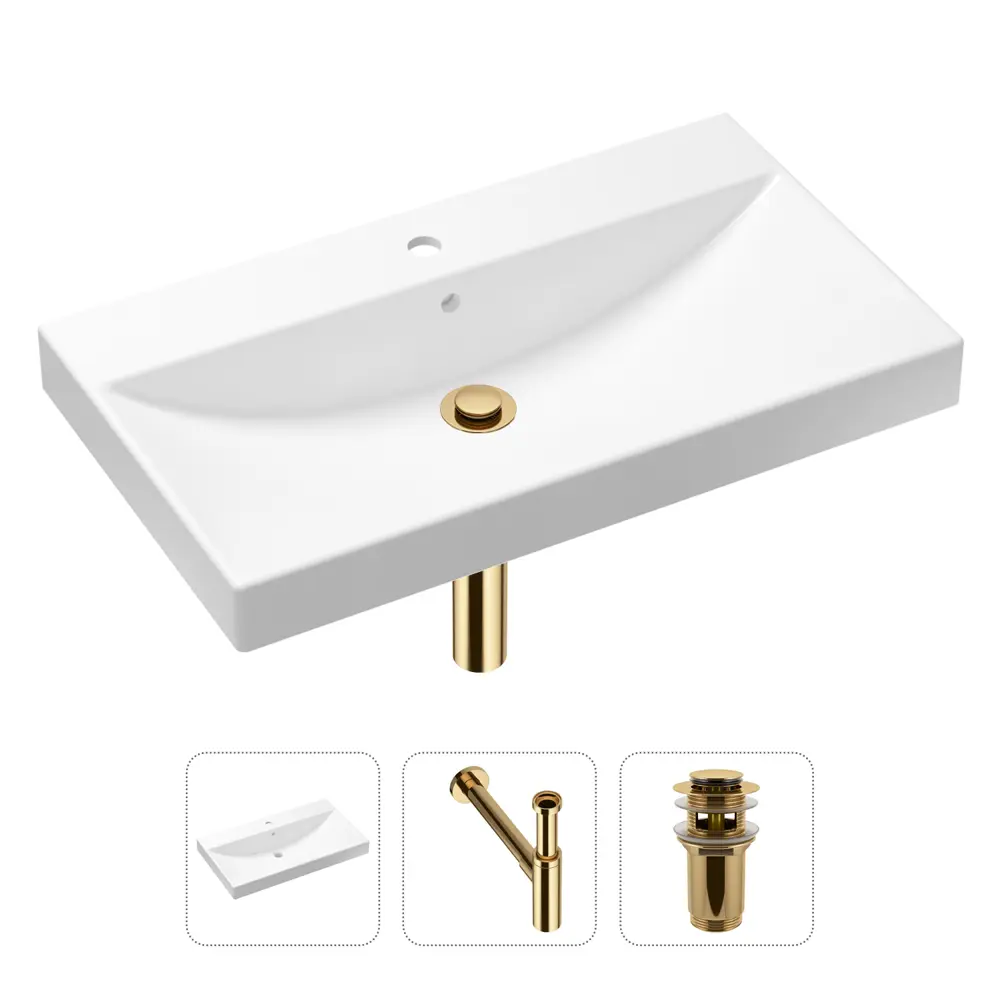 Фото Врезная раковина Lavinia Boho Bathroom Sink 21520634 фарфор 80 см с донным клапаном и металлическим сифоном Фото Врезная раковина Lavinia Boho Bathroom Sink 21520634 фарфор 80 см с донным клапаном и металлическим сифоном