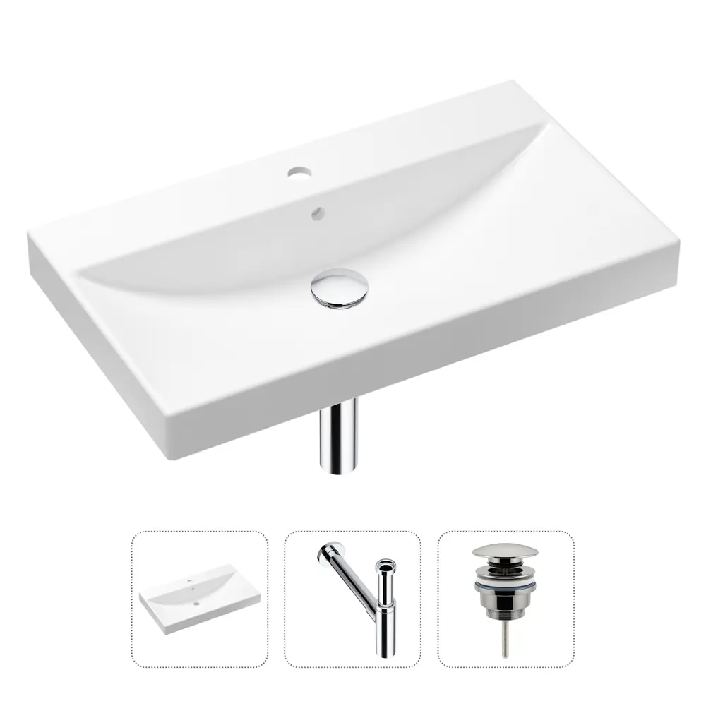 Фото Врезная раковина Lavinia Boho Bathroom Sink 21520631 фарфор 80 см с донным клапаном и металлическим сифоном Фото Врезная раковина Lavinia Boho Bathroom Sink 21520631 фарфор 80 см с донным клапаном и металлическим сифоном