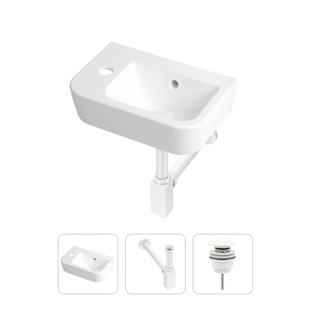 Фото Подвесная мини-раковина Lavinia Boho One 21520725 отверстие под смеситель слева 37 см с донным клапаном и металлическим сифоном Фото Подвесная мини-раковина Lavinia Boho One 21520725 отверстие под смеситель слева 37 см с донным клапаном и металлическим сифоном