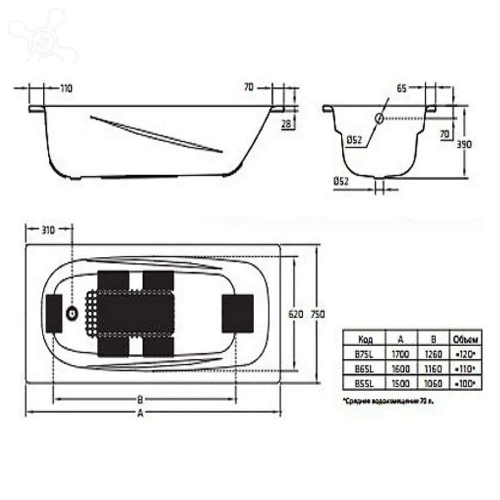 Фото Прямоугольная ванна BLB B75LTH001 handles сталь 180x80см Фото Прямоугольная ванна BLB B75LTH001 handles сталь 180x80см