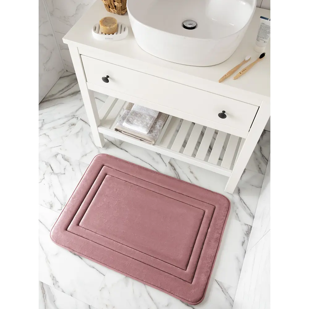 Фото Коврик для ванной комнаты DEНАСТИЯ M111276 80x55см цвет розовый Фото Коврик для ванной комнаты DEНАСТИЯ M111276 80x55см цвет розовый