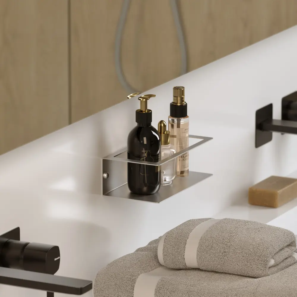 Фото 3 Полка для ванной комнаты Tempache 1040554-3 20x20см цвет серебристый Фото 3 Полка для ванной комнаты Tempache 1040554-3 20x20см цвет серебристый