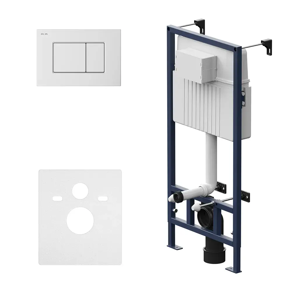 Фото Инсталляция с подвесным безободковым унитазом Damixa Scandi Pure DX36.IS40201.1700 с белой кнопкой Square, с сиденьем микролифт Фото Инсталляция с подвесным безободковым унитазом Damixa Scandi Pure DX36.IS40201.1700 с белой кнопкой Square, с сиденьем микролифт
