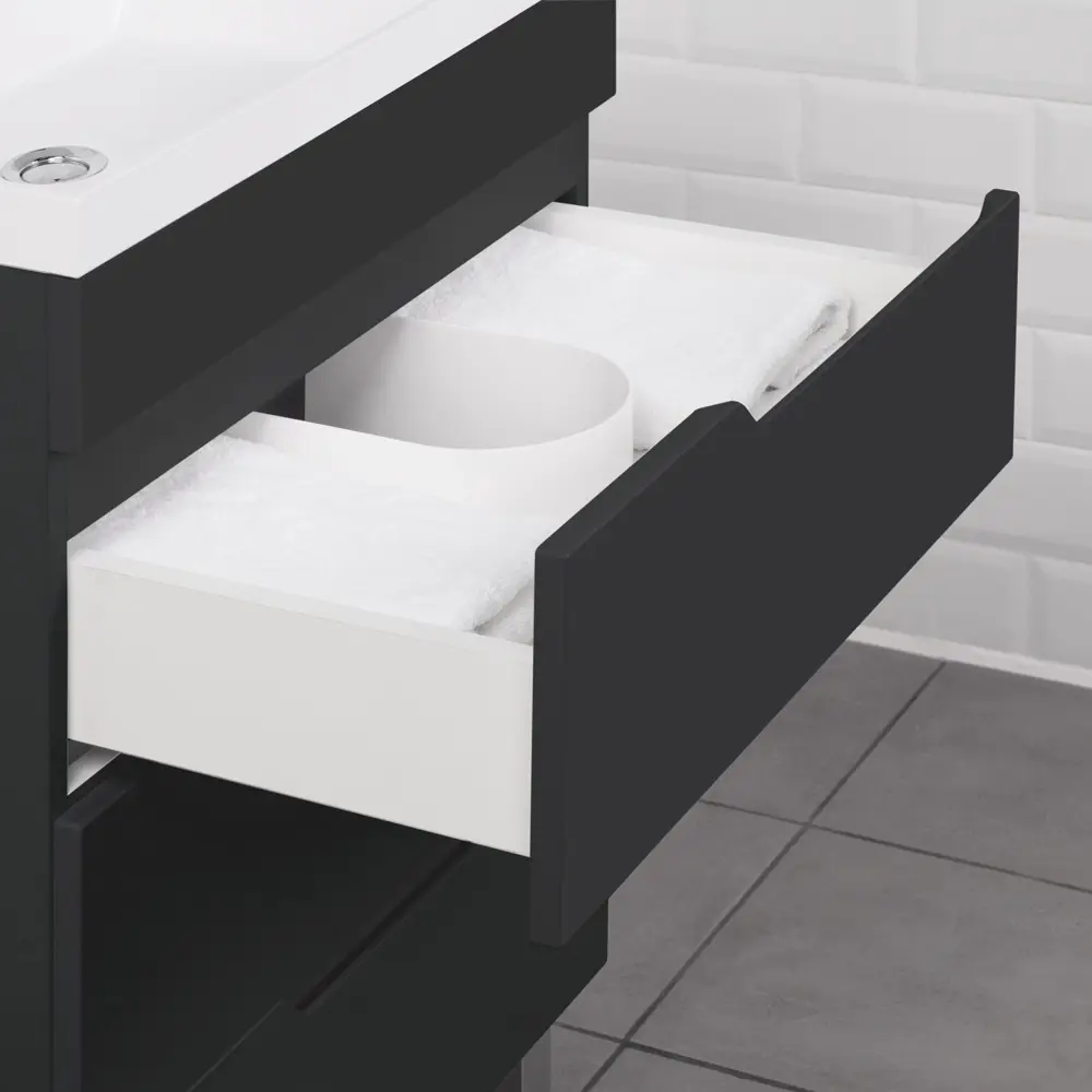 Фото 9 Тумба под раковину напольная Итана 4657784353608 49.4см цвет графит, с раковиной