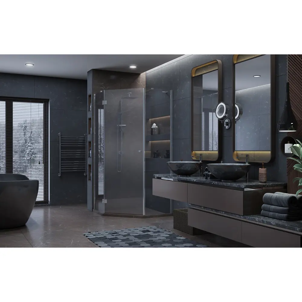 Фото 4 Душевой уголок Ambassador 12011112L-PR1 пятиугольник 100x100см хромированный профиль эффект стекла прозрачный