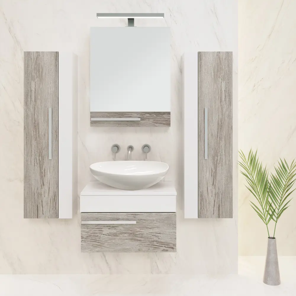 Фото 7 Тумба с раковиной Runo Вудлайн 65 см подвесная цвет скандинавский дуб с умывальником Moduo 50 Leaf Фото 7 Тумба с раковиной Runo Вудлайн 65 см подвесная цвет скандинавский дуб с умывальником Moduo 50 Leaf