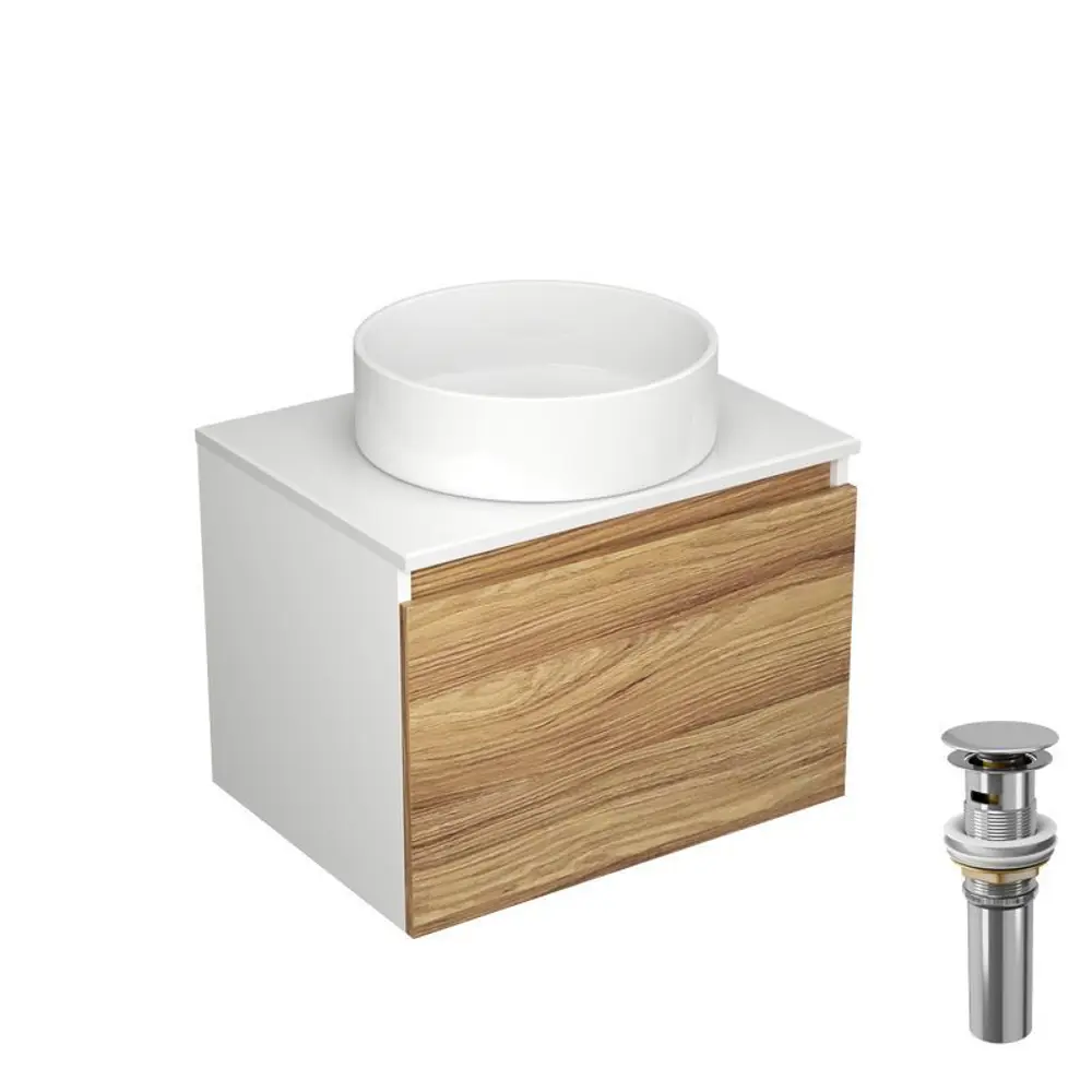 Фото Тумба под раковину подвесная Bauedge BD1389 60см цвет дуб, с раковиной Фото Тумба под раковину подвесная Bauedge BD1389 60см цвет дуб, с раковиной