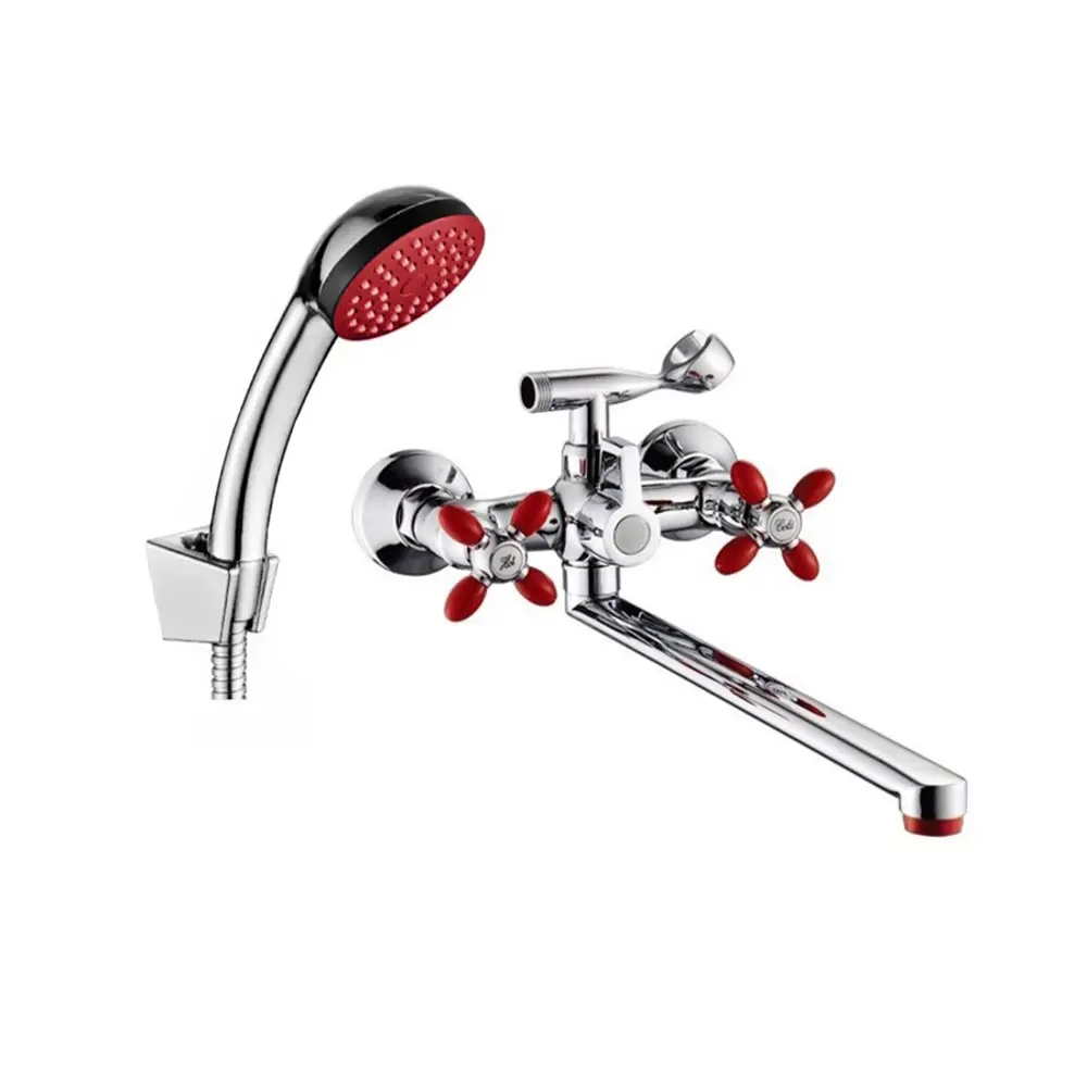 Фото Смеситель для ванны Potato P2771-5 с душевой лейкой однорычажный цвет красный