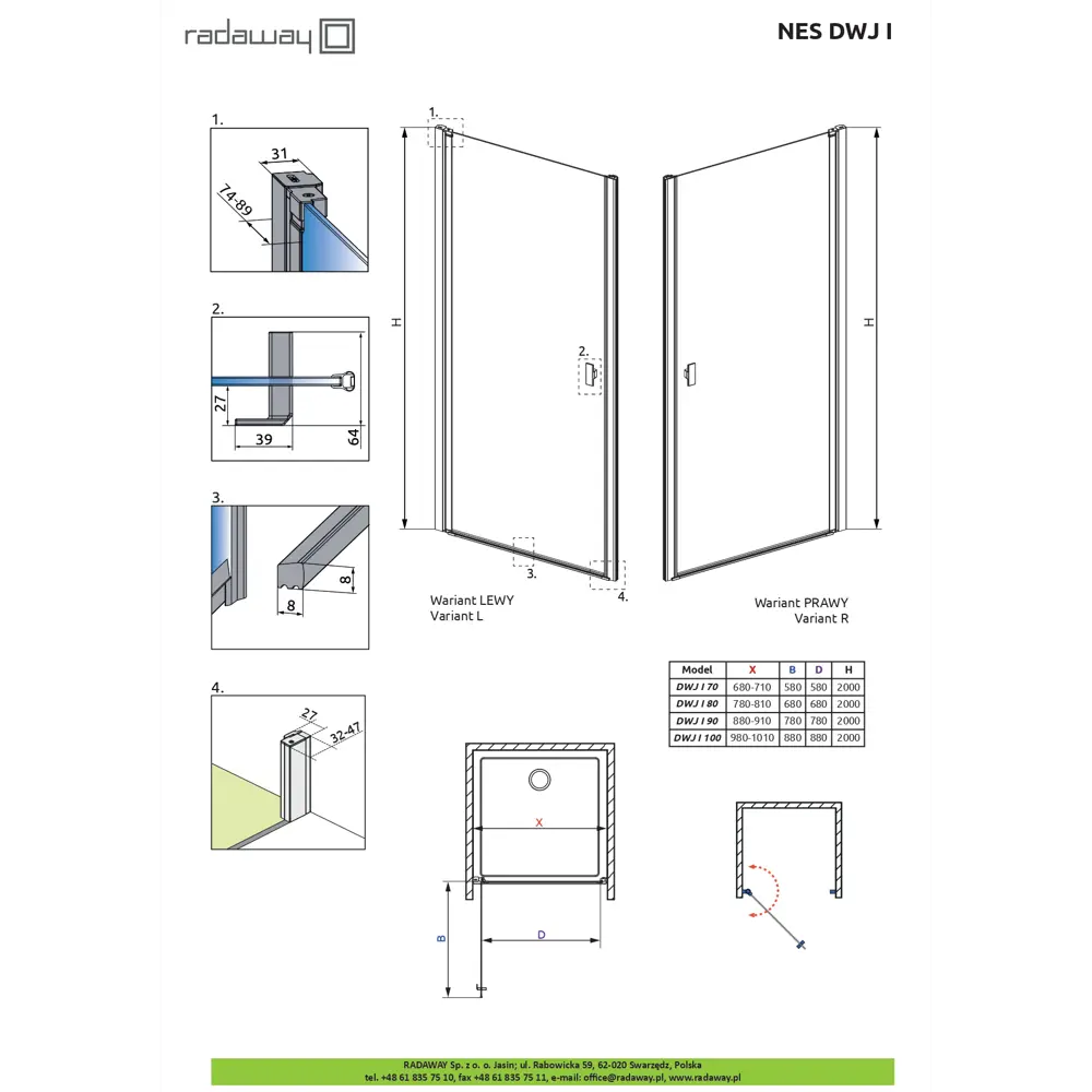 Фото 6 Душевая дверь Radaway NES Black DWJ I 80 Right 10026080-54-01R 80см эффект стекла прозрачный распашной Фото 6 Душевая дверь Radaway NES Black DWJ I 80 Right 10026080-54-01R 80см эффект стекла прозрачный распашной