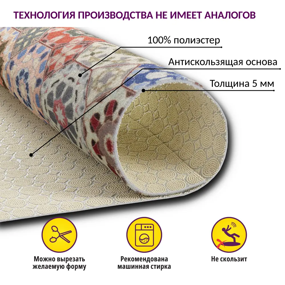 Фото 2 Коврик для ванной комнаты Icarpet 827664 200x120см цвет разноцветный