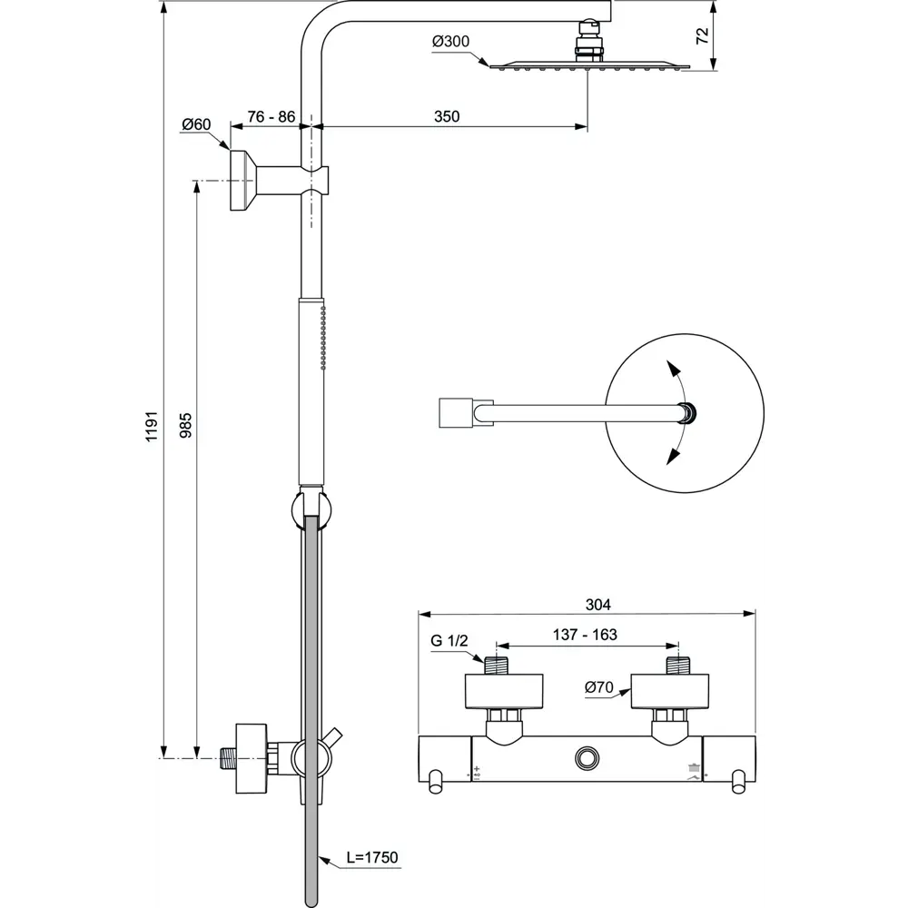 Фото 8 Душевая стойка Ideal standard Ceratherm A7589AA 1 режимная цвет хром Фото 8 Душевая стойка Ideal standard Ceratherm A7589AA 1 режимная цвет хром