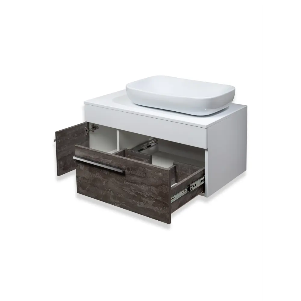 Фото 2 Тумба с раковиной Runo ВУДЛАЙН 85 подвесная цвет железный камень раковина Infinity 60 Фото 2 Тумба с раковиной Runo ВУДЛАЙН 85 подвесная цвет железный камень раковина Infinity 60