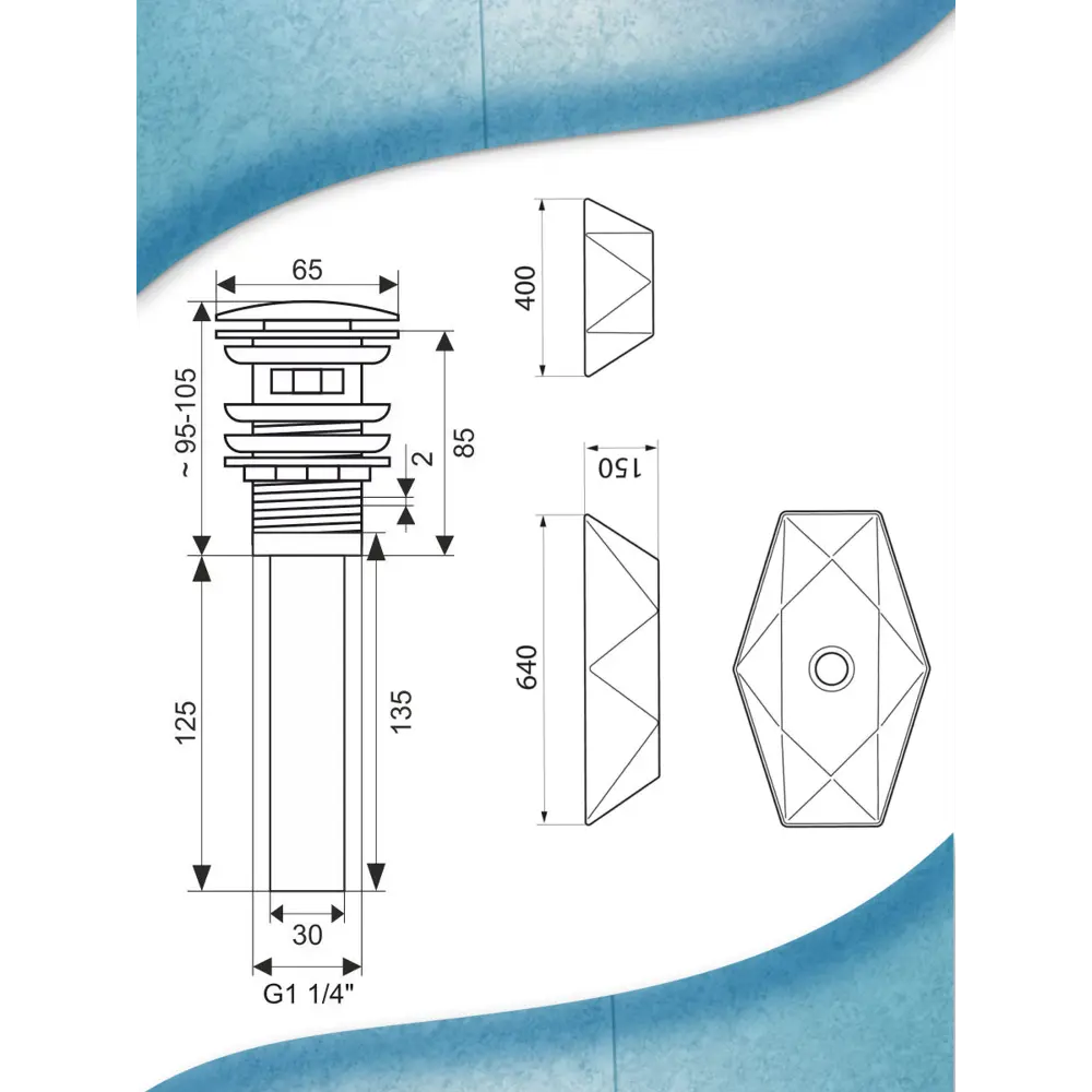 Фото 7 Раковина накладная на столешницу Bauedge Crystal 64x40 белая выпуск клик-клак белый Фото 7 Раковина накладная на столешницу Bauedge Crystal 64x40 белая выпуск клик-клак белый