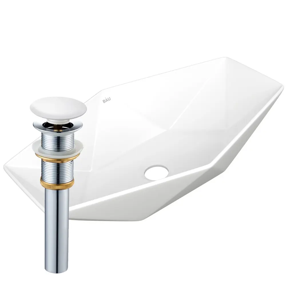 Фото Раковина накладная на столешницу Bauedge Crystal 64x40 белая выпуск клик-клак белый Фото Раковина накладная на столешницу Bauedge Crystal 64x40 белая выпуск клик-клак белый