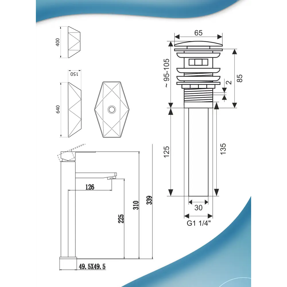 Фото 8 Раковина накладная со смесителем и выпуском Bauedge Crystal 64x40 белая смеситель Hotel Still выпуск клик-клак черный Фото 8 Раковина накладная со смесителем и выпуском Bauedge Crystal 64x40 белая смеситель Hotel Still выпуск клик-клак черный