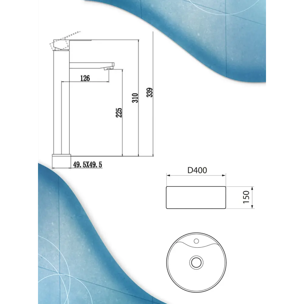 Фото 7 Раковина накладная Bauedge BAU Element BH1221 40 см со смесителем цвет белый/серый металлик Фото 7 Раковина накладная Bauedge BAU Element BH1221 40 см со смесителем цвет белый/серый металлик