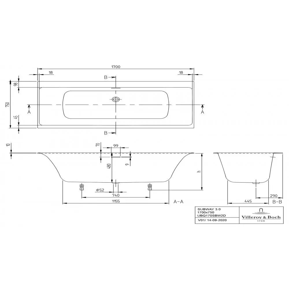 Фото 2 Прямоугольная ванна Villeroy & Boch UBQ170SBW2DV-01 quaryl® 170x75см Фото 2 Прямоугольная ванна Villeroy & Boch UBQ170SBW2DV-01 quaryl® 170x75см