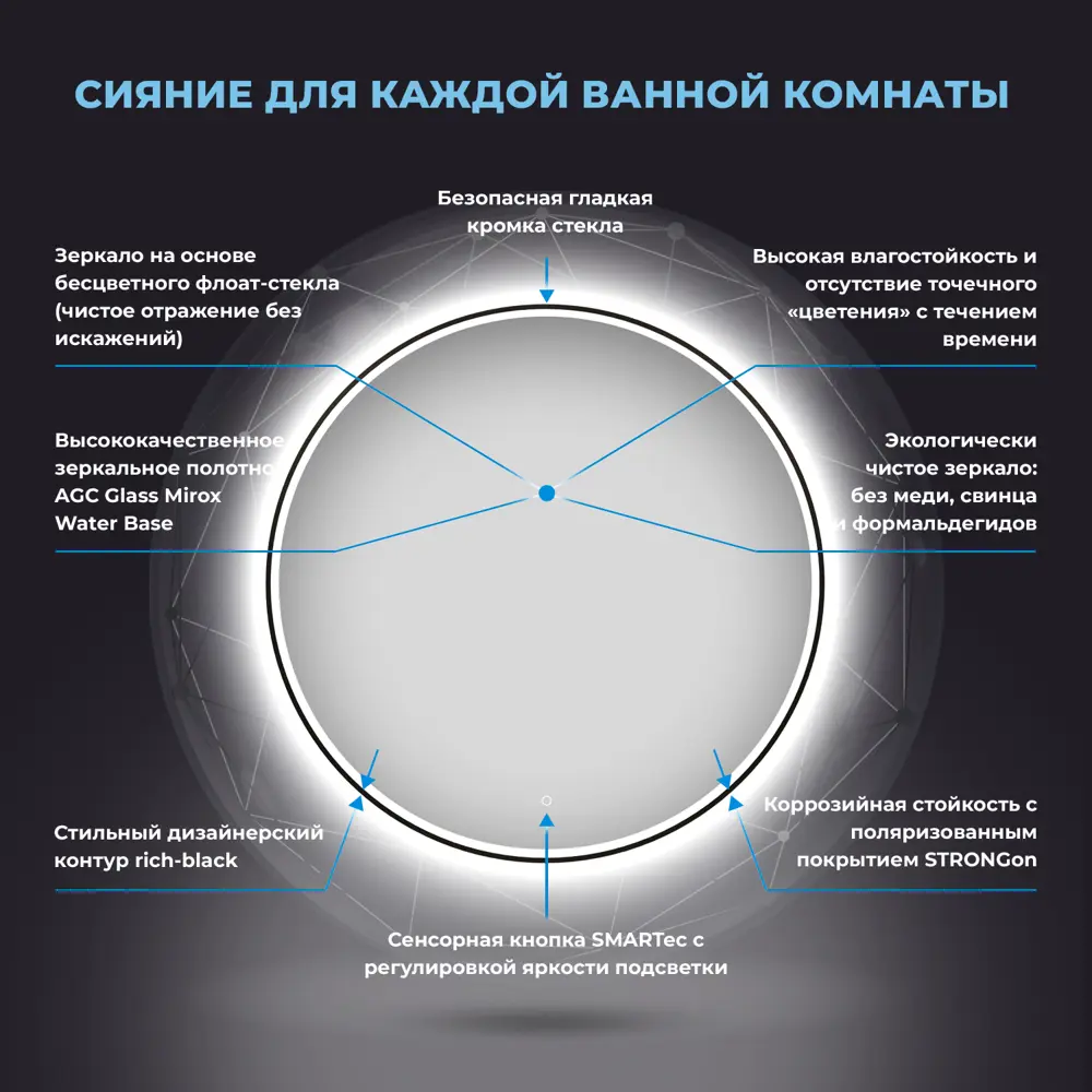 Фото 3 Зеркало в ванную Wellsee 7 Rays' Spectrum 172201800 с подсветкой для макияжа настенное круглое 95 см Фото 3 Зеркало в ванную Wellsee 7 Rays' Spectrum 172201800 с подсветкой для макияжа настенное круглое 95 см