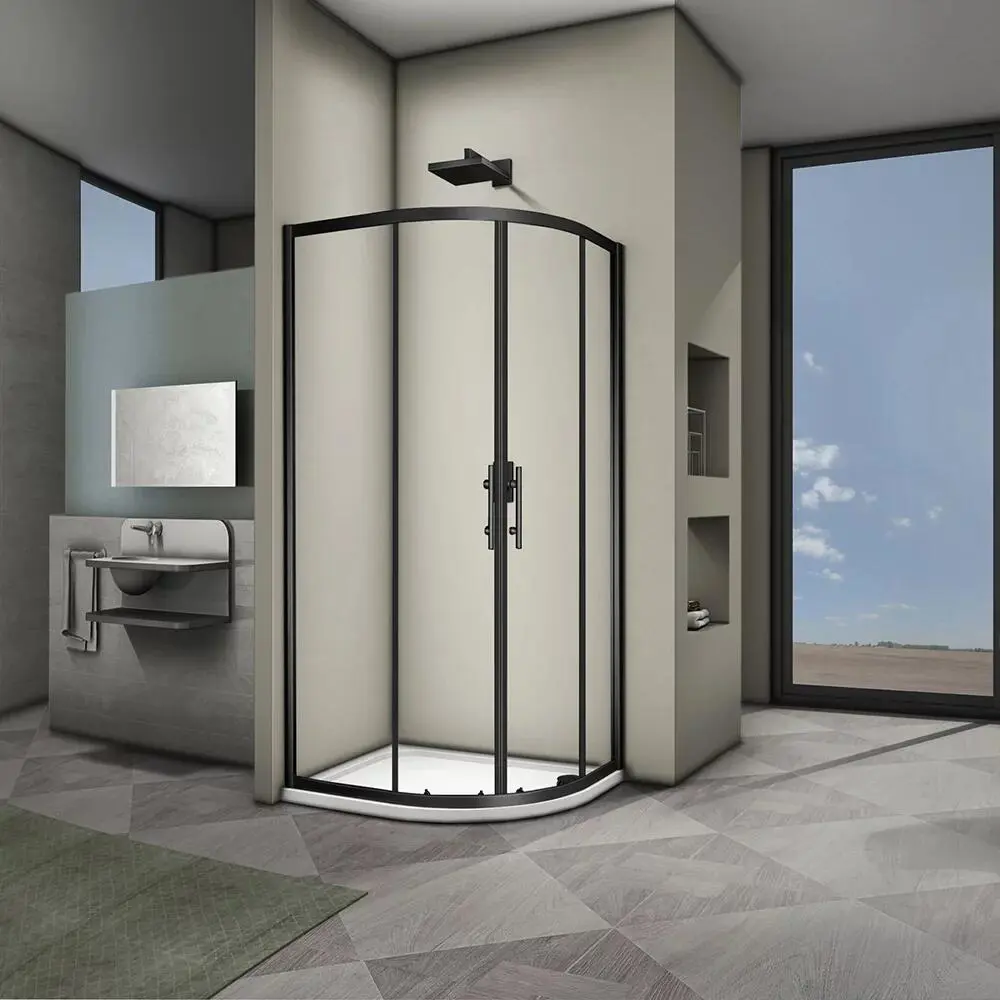 Фото Душевой уголок Veconi RV07B-100-01-C3 прямоугольник 100x100см черный профиль эффект стекла прозрачный