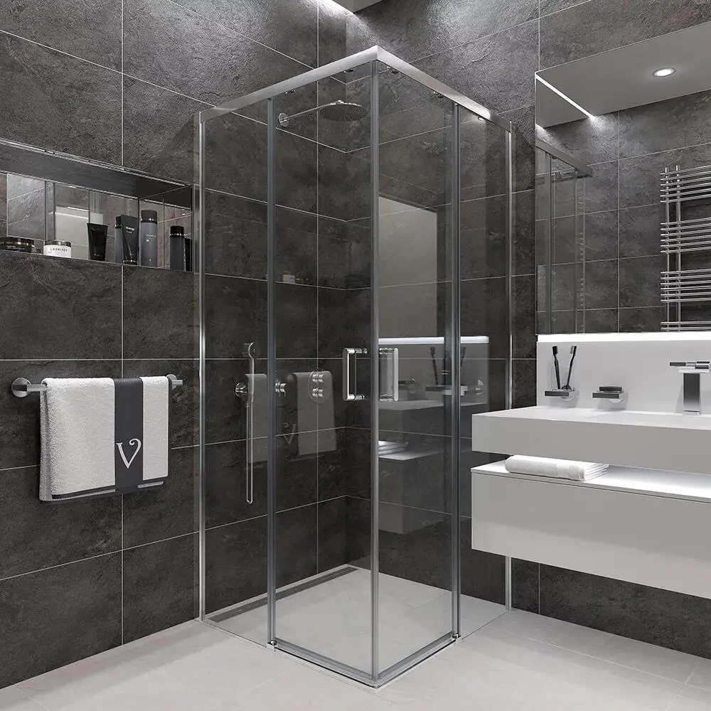 Фото Душевой уголок Veconi RV47-90-01-C4 прямоугольник 90x90см хромированный профиль эффект стекла прозрачный