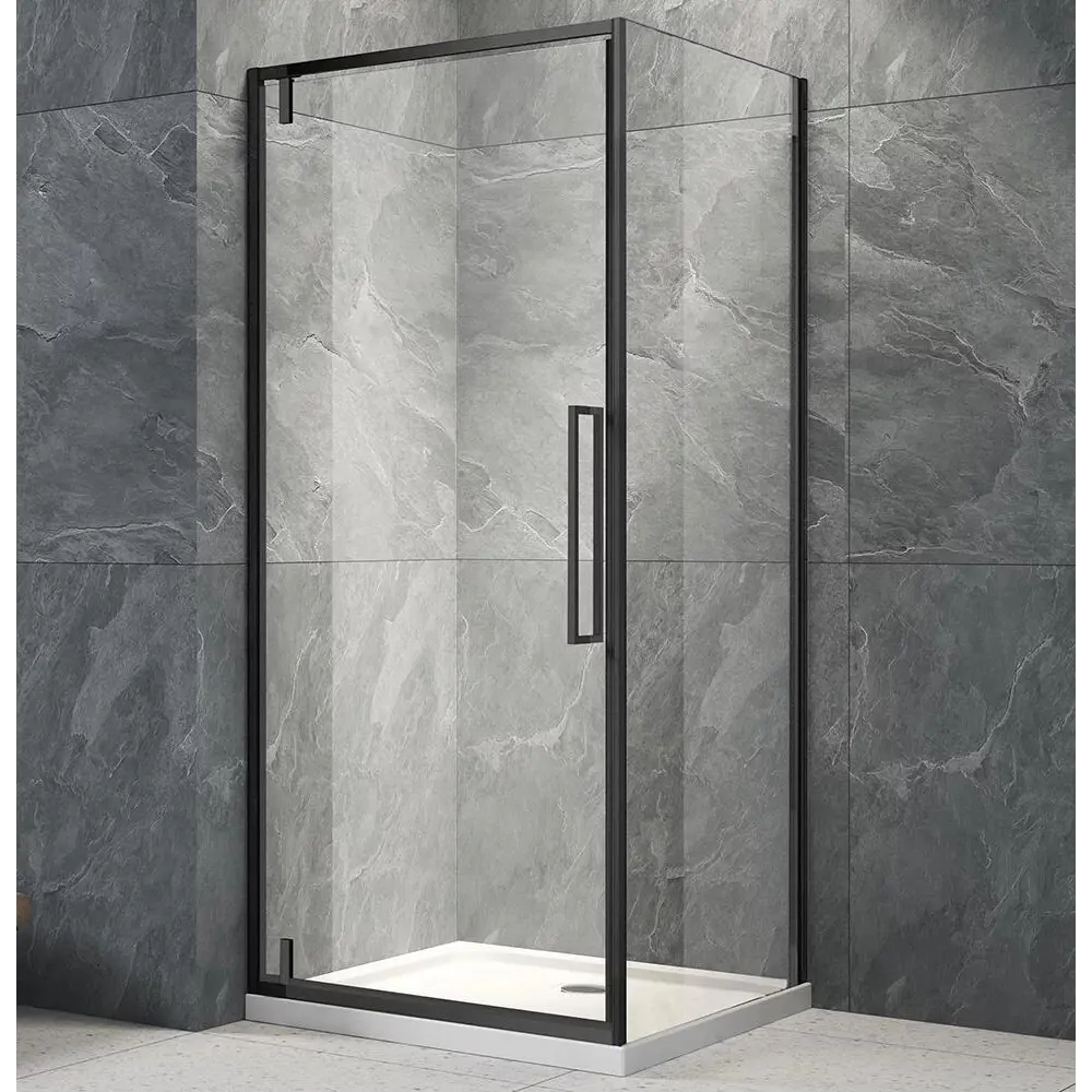 Фото Душевой уголок Veconi RV033B-9090-01-C7 прямоугольник 90x90см черный профиль эффект стекла прозрачный