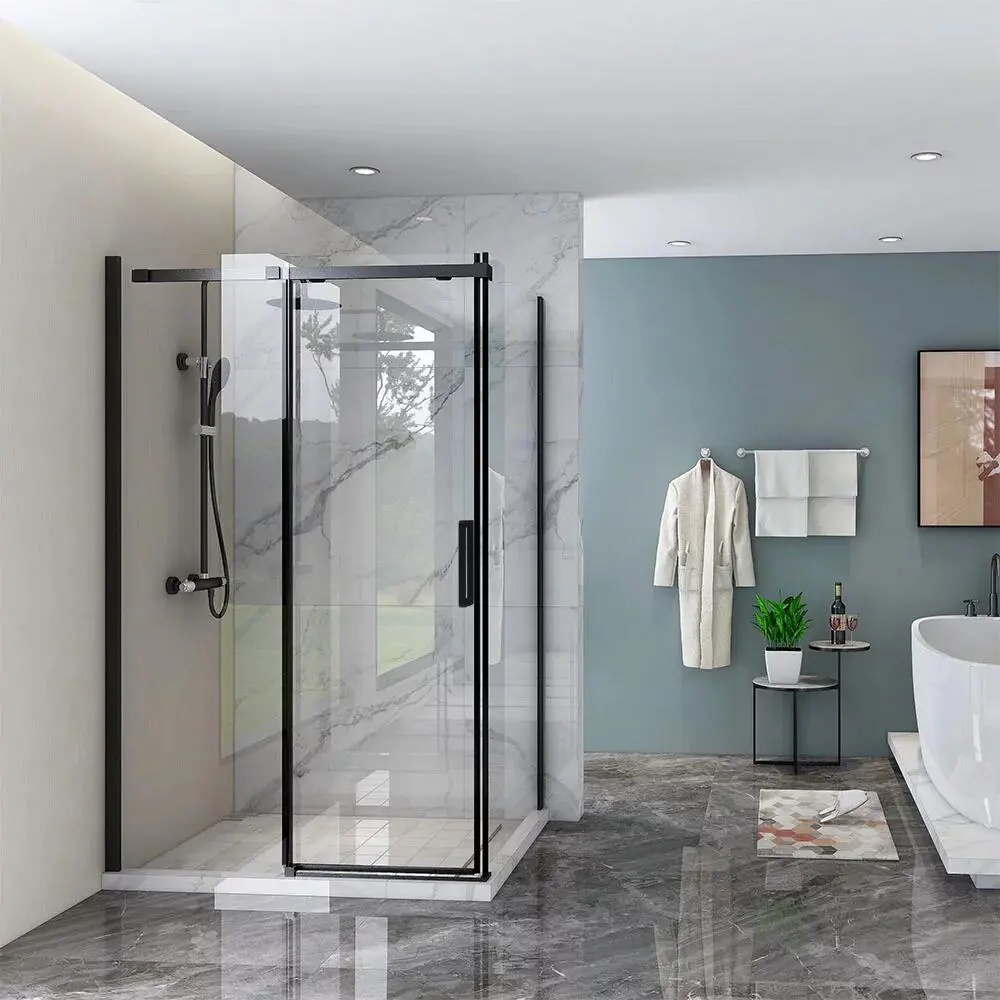 Фото Душевой уголок Veconi RV070-140100PR-01-19C4 прямоугольник 140x100см черный профиль эффект стекла прозрачный