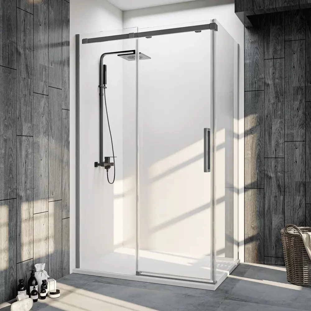 Фото Душевой уголок Veconi RV070GR-14080-01-C4 прямоугольник 140x80см хромированный профиль эффект стекла прозрачный Фото Душевой уголок Veconi RV070GR-14080-01-C4 прямоугольник 140x80см хромированный профиль эффект стекла прозрачный
