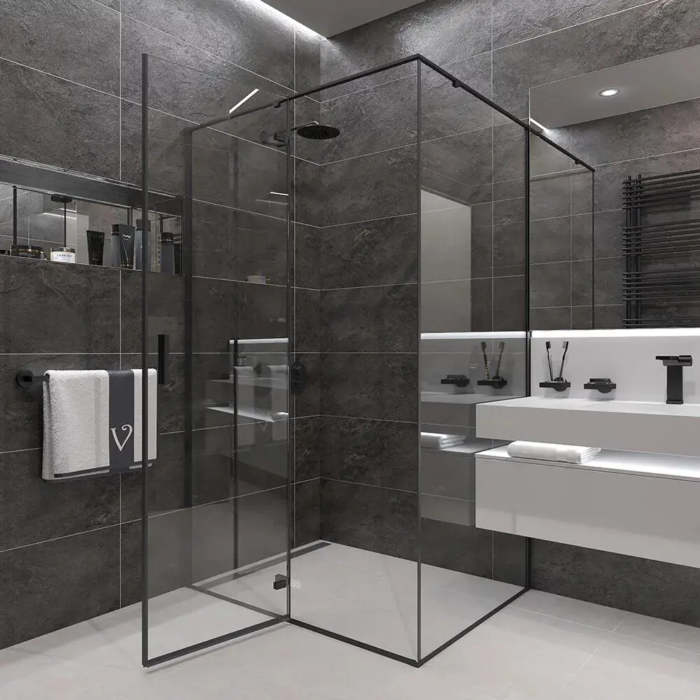 Фото 2 Душевой уголок Veconi RV073B-9090-01-C4 прямоугольник 90x90см черный профиль эффект стекла прозрачный