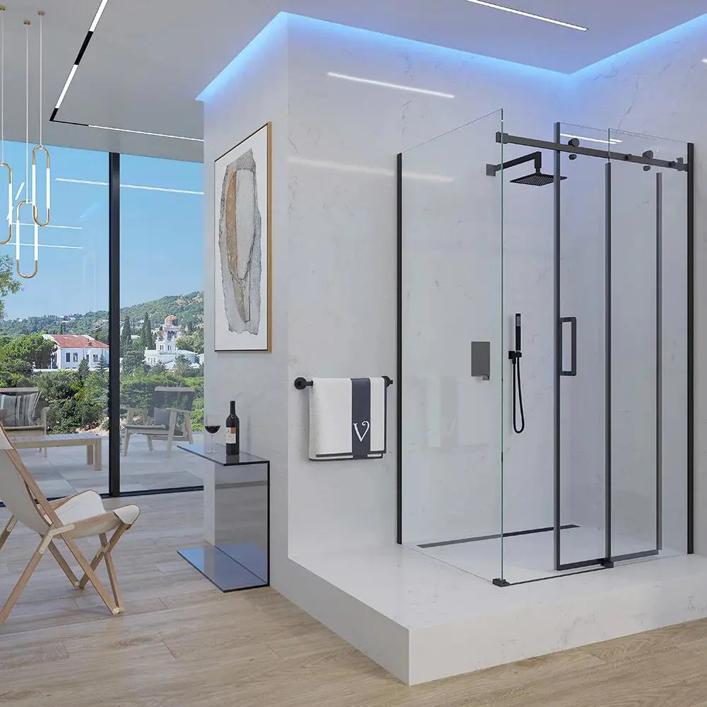 Фото Душевой уголок Veconi RV074B-13090-01-C4 прямоугольник 130x90см черный профиль эффект стекла прозрачный Фото Душевой уголок Veconi RV074B-13090-01-C4 прямоугольник 130x90см черный профиль эффект стекла прозрачный