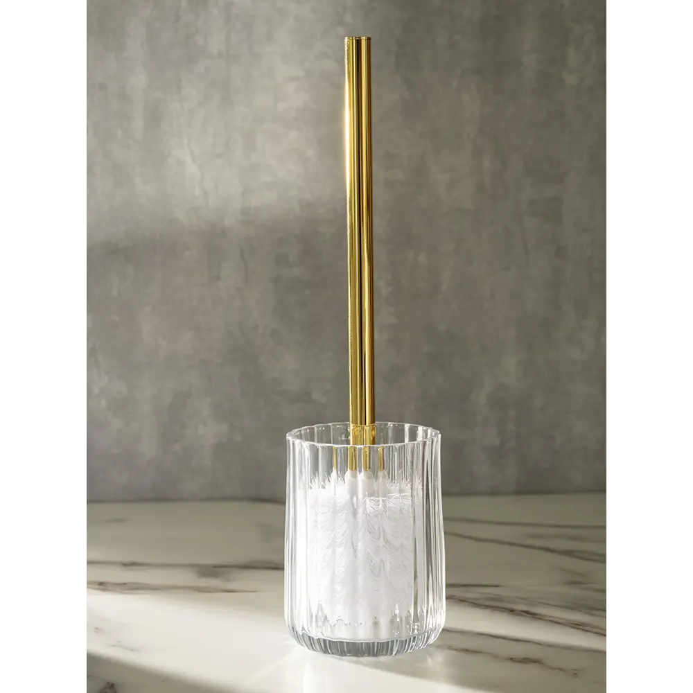 Фото Ершик для унитаза с подставкой DeNASTIA Граненое стекло прозрачный/золотой X000213