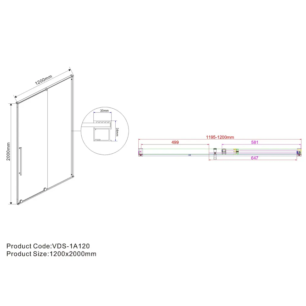 Фото 3 Душевая дверь Vincea VPS-1A120CG 71см эффект стекла отсутствует раздвижной Фото 3 Душевая дверь Vincea VPS-1A120CG 71см эффект стекла отсутствует раздвижной