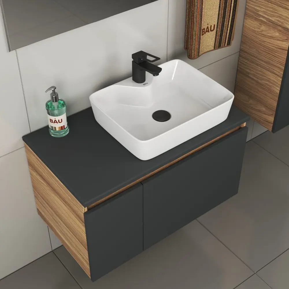 Фото 2 Комплект Bauedge тумба под раковину Bau Dream 80см графит раковина 48x37 смеситель Cerama Black выпуск клик-клак Фото 2 Комплект Bauedge тумба под раковину Bau Dream 80см графит раковина 48x37 смеситель Cerama Black выпуск клик-клак