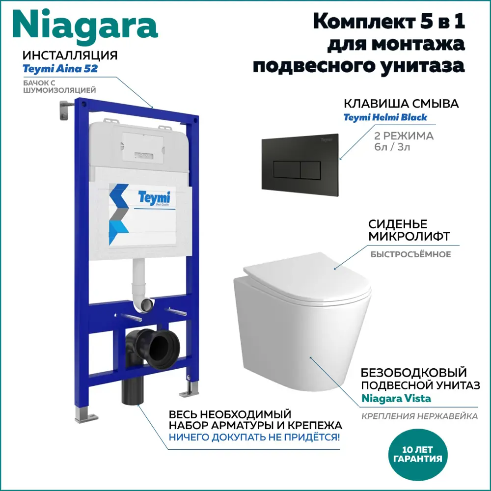 Фото Комплект инсталляция с унитазом Niagara F01129 цвет белый Фото Комплект инсталляция с унитазом Niagara F01129 цвет белый