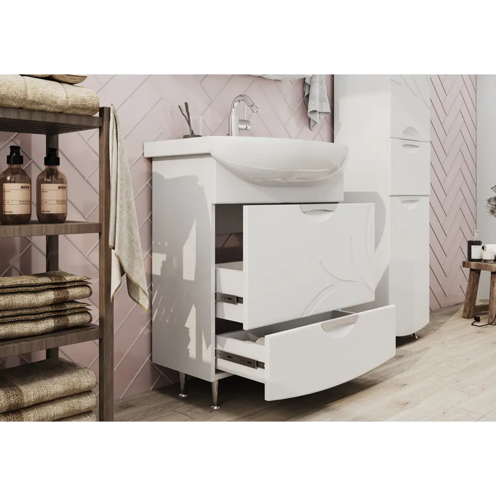 Фото 4 Тумба под раковину Volna Adel tnADEL70.2Y-01 напольная 66см цвет белый Фото 4 Тумба под раковину Volna Adel tnADEL70.2Y-01 напольная 66см цвет белый