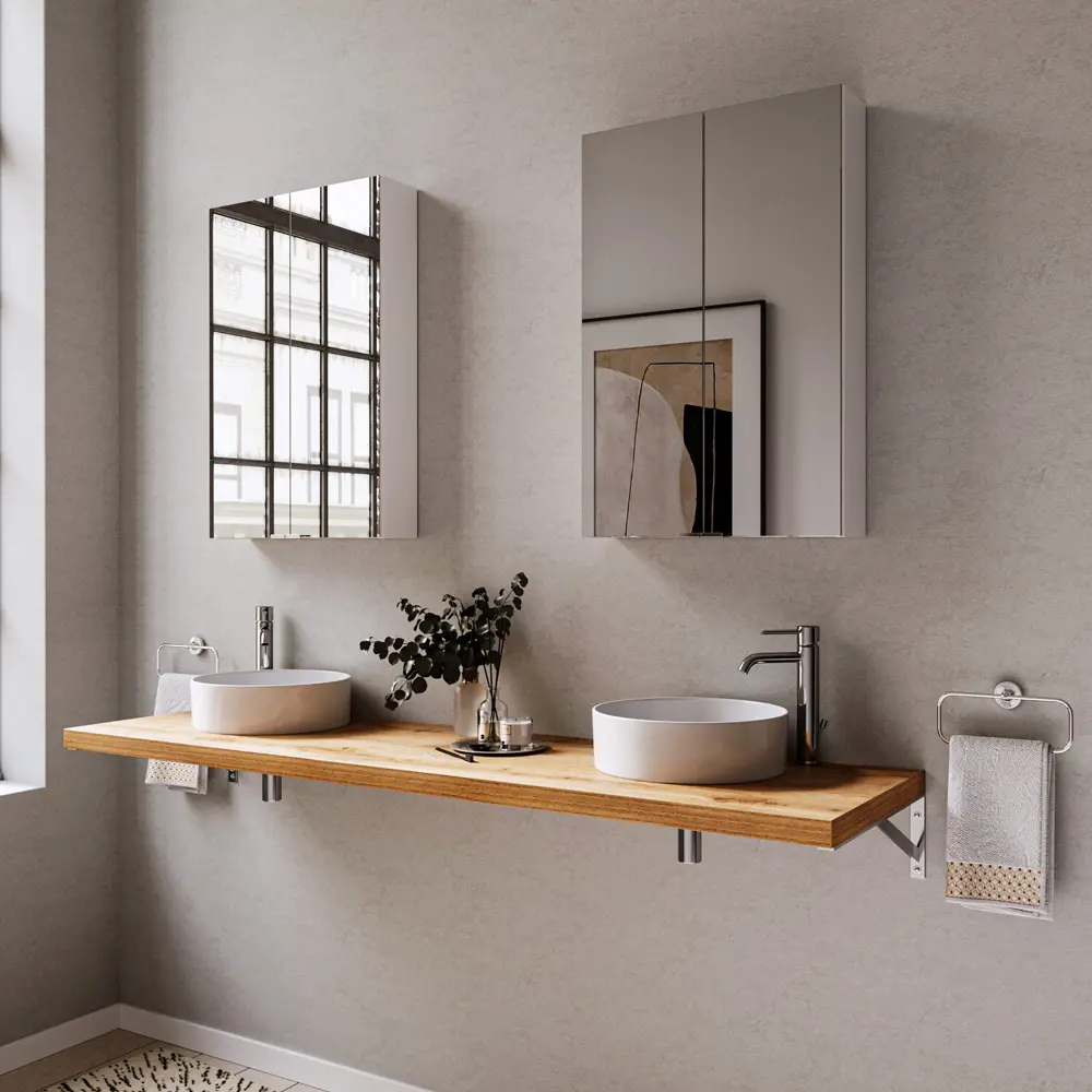 Фото 10 Столешница в ванную Итана 4657792953302 160.4x45.1см ДСП цвет коричневый Фото 10 Столешница в ванную Итана 4657792953302 160.4x45.1см ДСП цвет коричневый