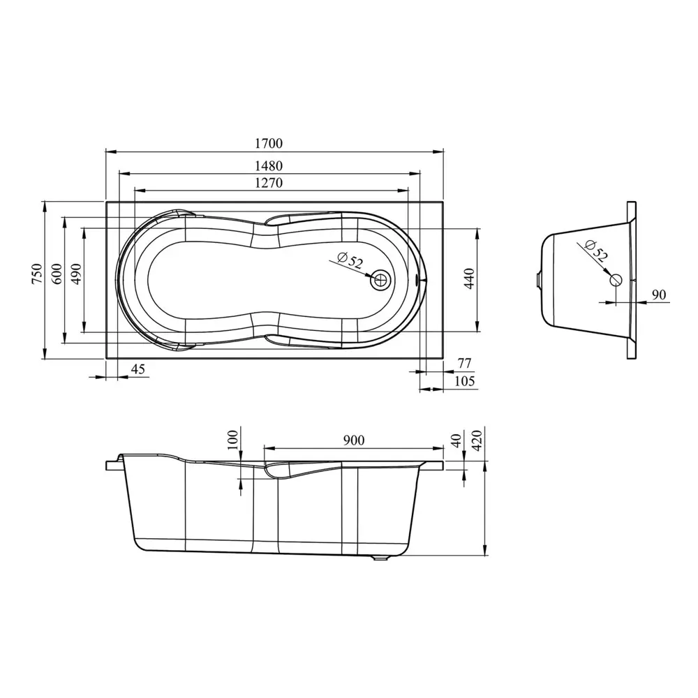Фото 6 Прямоугольная ванна Lavinia Boho Easter Pro 36220H0C с гидромассажем 75x42x170см акрил цвет белый