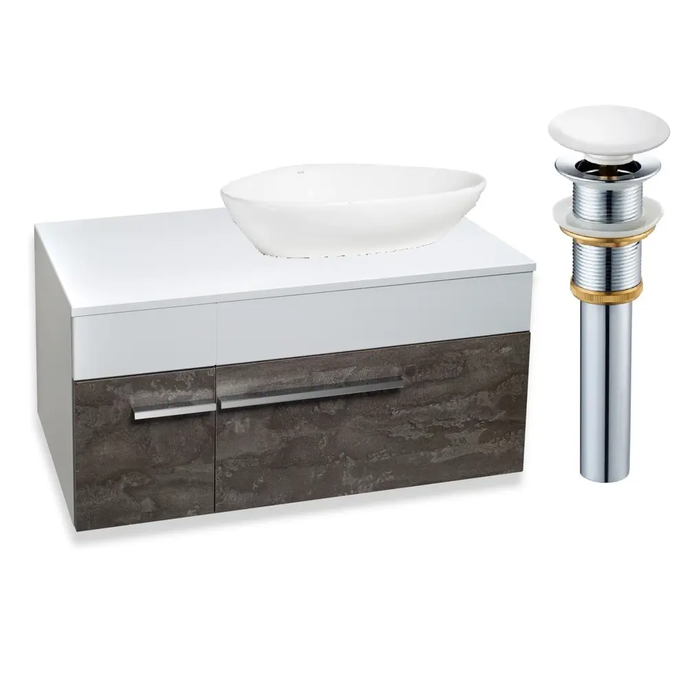 Фото Тумба с раковиной Runo ВУДЛАЙН 85 подвесная цвет железный камень раковина TERZO 60 с донным клапаном Фото Тумба с раковиной Runo ВУДЛАЙН 85 подвесная цвет железный камень раковина TERZO 60 с донным клапаном