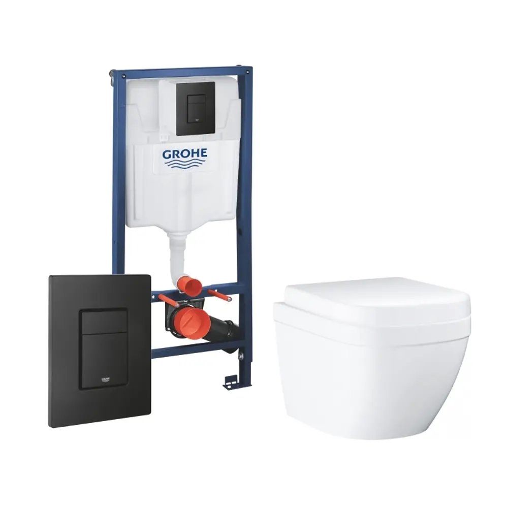 Фото Комплект 3 в 1 инсталляция Grohe Rapid SL с подвесным унитазом Grohe Euro Ceramic 39206000 кнопка черная Фото Комплект 3 в 1 инсталляция Grohe Rapid SL с подвесным унитазом Grohe Euro Ceramic 39206000 кнопка черная