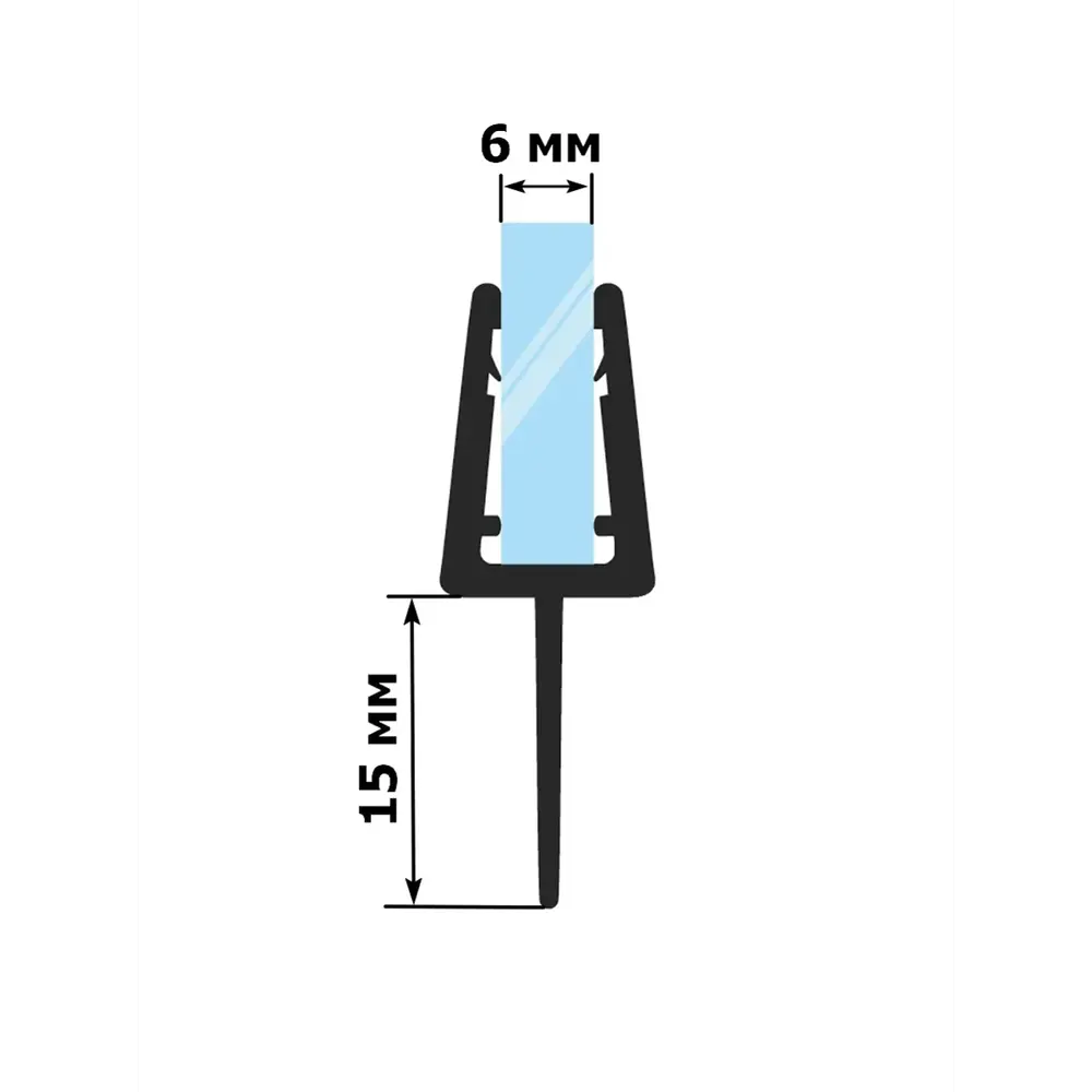 Фото 4 Нижний уплотнитель для стекла душевой кабины U-5107-6 Т-образный длинной 60 см Фото 4 Нижний уплотнитель для стекла душевой кабины U-5107-6 Т-образный длинной 60 см