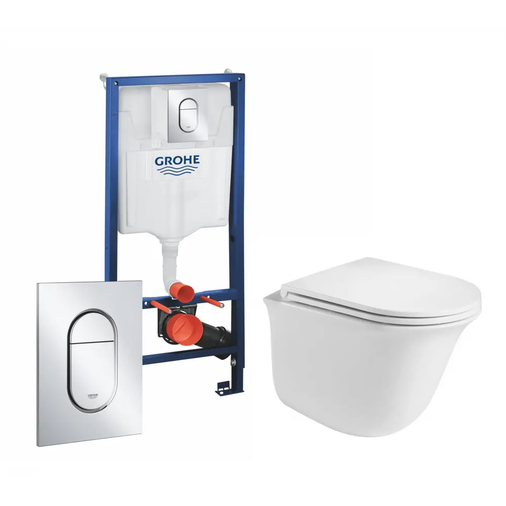 Фото Комплект 3 в 1 инсталляция Grohe Solido 39504000 с подвесным унитазом WeltWasser Telbach 004 GL-WT, кнопка хром Фото Комплект 3 в 1 инсталляция Grohe Solido 39504000 с подвесным унитазом WeltWasser Telbach 004 GL-WT, кнопка хром