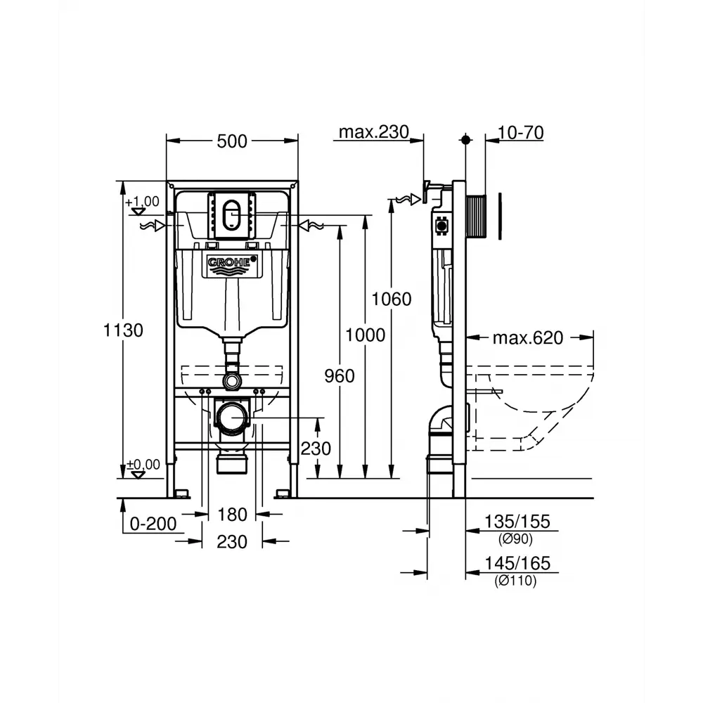 Фото 4 Комплект 3 в 1 инсталляция Grohe Solido 39504000 с подвесным унитазом WeltWasser Telbach 004 GL-WT, кнопка хром Фото 4 Комплект 3 в 1 инсталляция Grohe Solido 39504000 с подвесным унитазом WeltWasser Telbach 004 GL-WT, кнопка хром