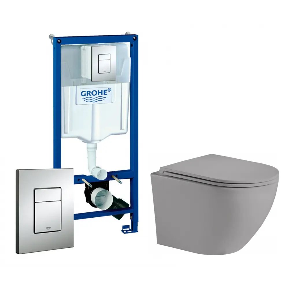 Фото Комплект 3 в 1 инсталляция Grohe Rapid SL с подвесным унитазом Weltwasser WW Merzbach 004MT-GR кнопка хром Фото Комплект 3 в 1 инсталляция Grohe Rapid SL с подвесным унитазом Weltwasser WW Merzbach 004MT-GR кнопка хром